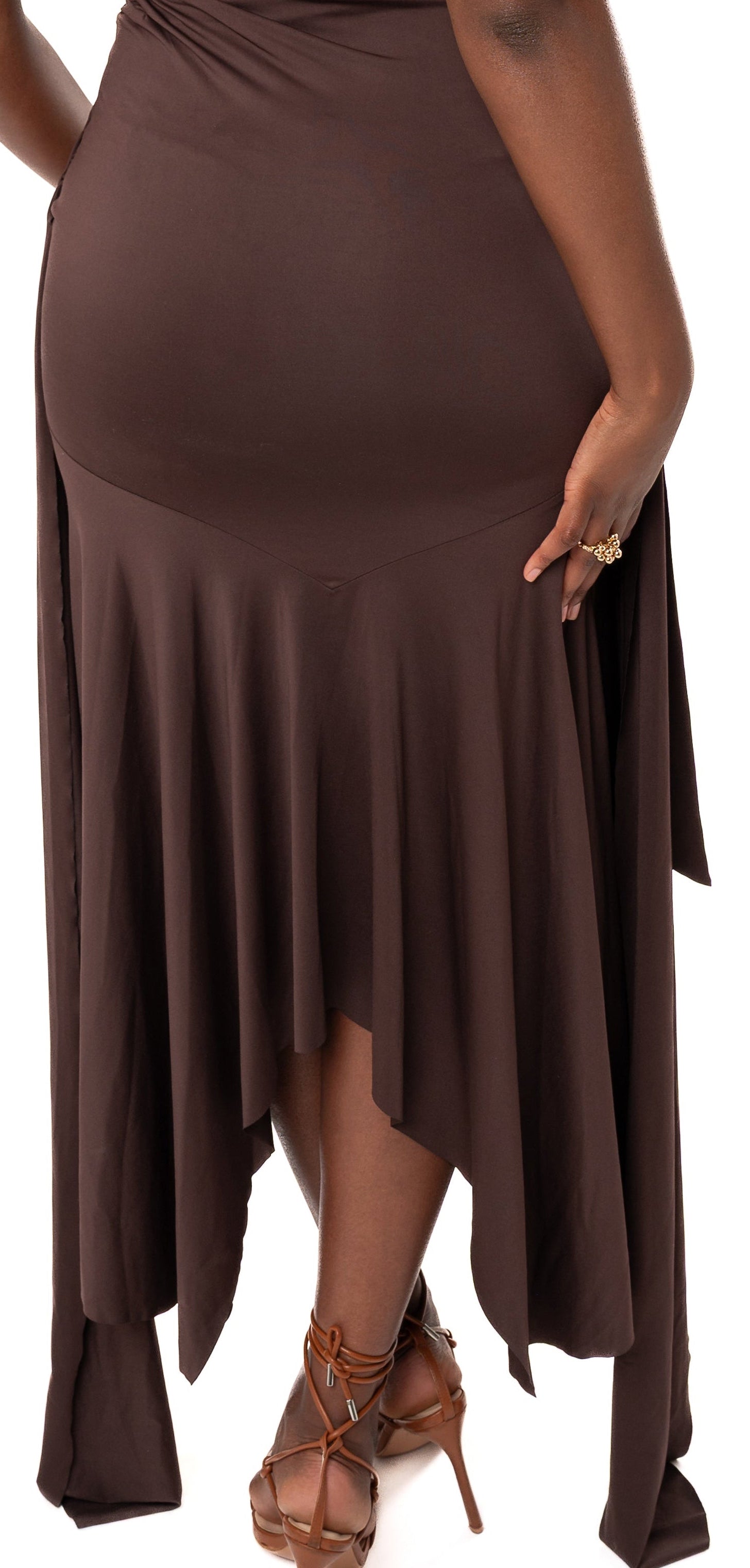 Saraya - Low Back Ruched Dress in Rich Coffee Brown